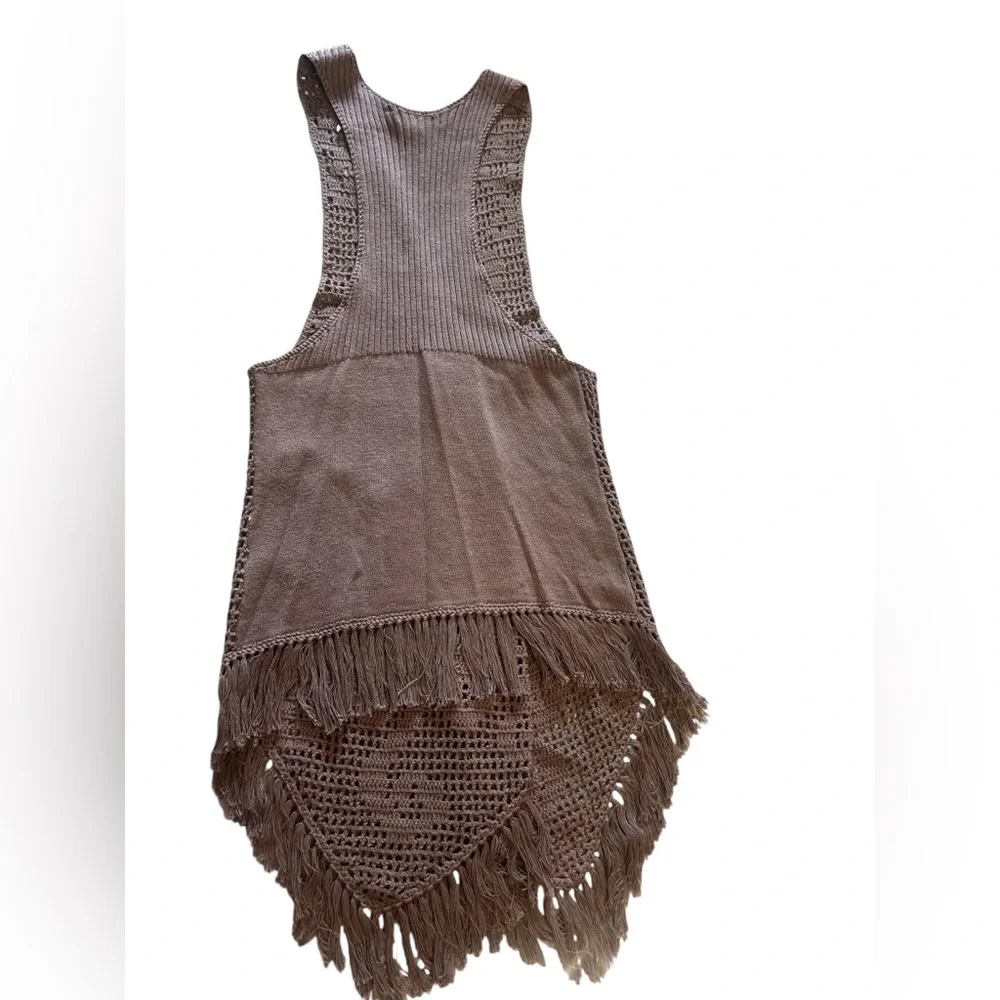 Guess Jeans 100% Cotton Bohemian/Western Brown Knit Crochet Open Vest